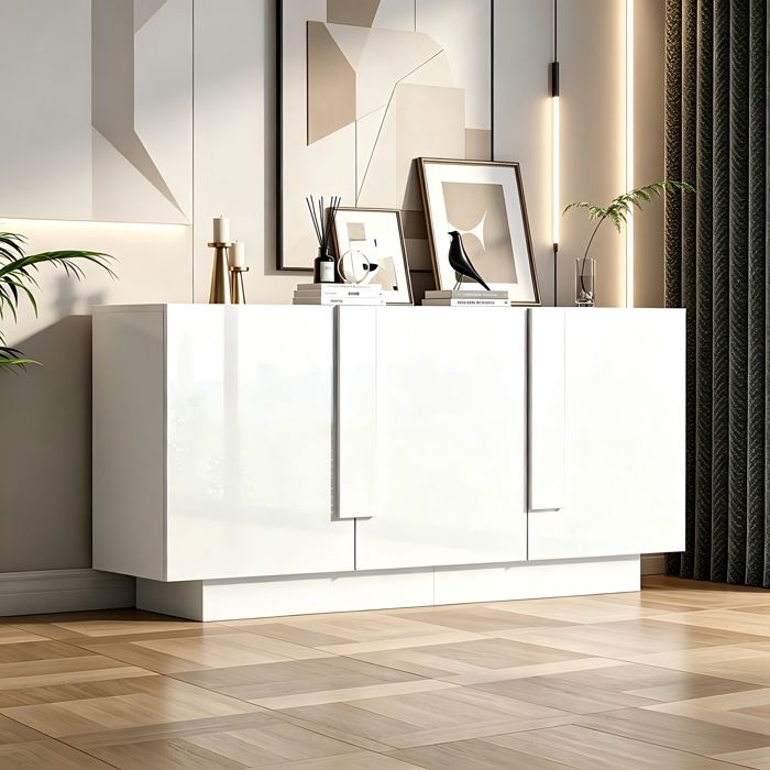 Buffet Salon avec 3 Portes Meuble de Rangement Brillant Moderne pour Salon 6 Compartiments de Rangement Buffet Salle à Manger Blanc