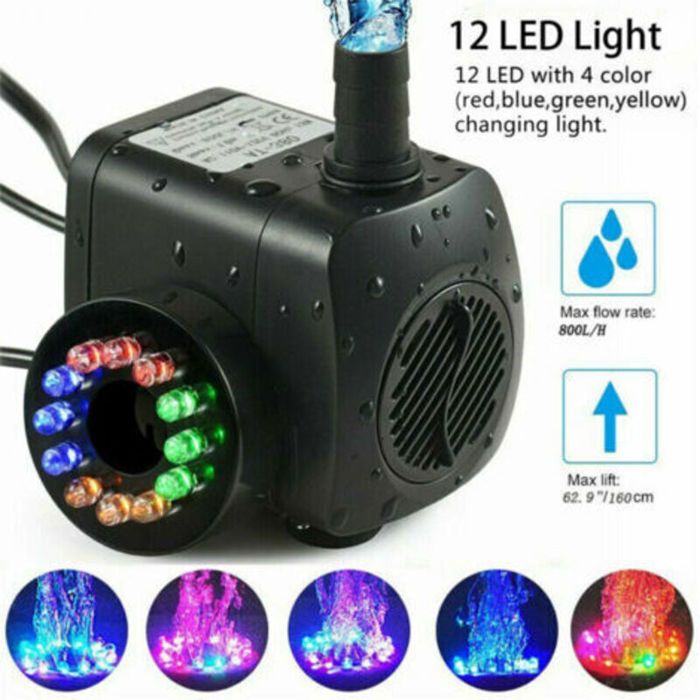 Pompe fontaine 15W 800L/h 12LED Multicolore Silencieuse Bassin