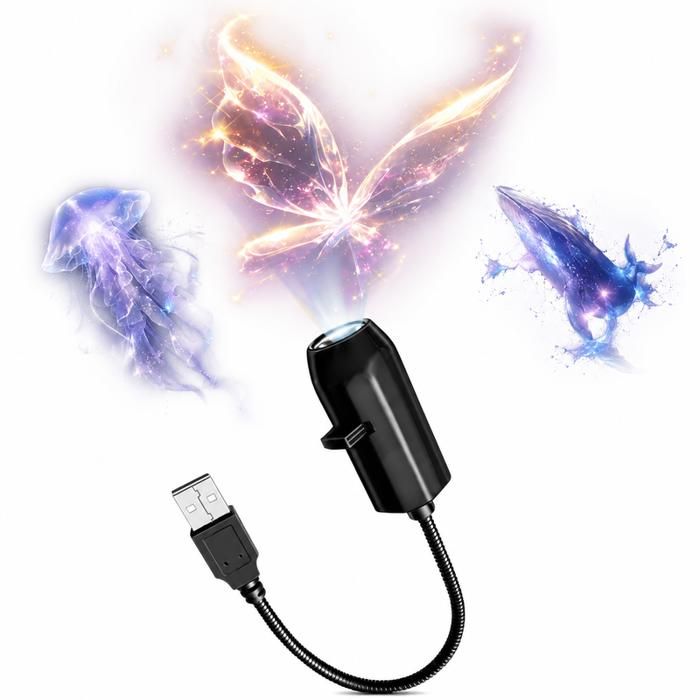 Lampe Projecteur USB Papillon Veilleuse dAmbiance 360° 6 Motifs Lumière Douce pour Chambre et Décoration