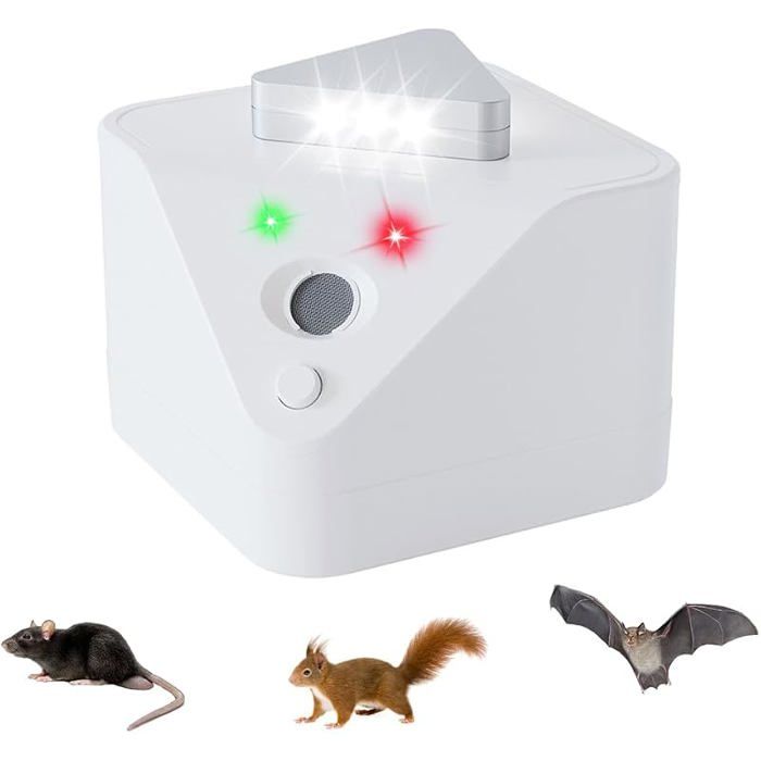 Appareil anti-rongeurs 360° ultrason avec éclairage LED finition beige contre les nuisibles domestiques