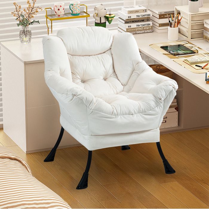 WOVREO fauteuil de relaxation avec accoudoirs 81 x 65 x 95 cm metal blanc casse avec poche laterale
