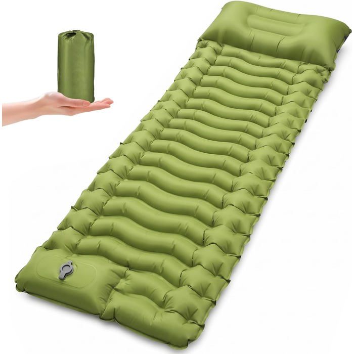 Matelas Gonflable 1 Place 190×70×15Cm Avec Oreiller Et Pompe Intégrée Matelas Camping Portable Pour Tente Voyage Et Trekking