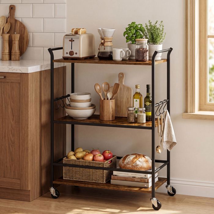 Desserte De Cuisine Chariot de Service 3 Niveaux avec Porte-Verres 64 5 x 32 x 85 5 cm Marron et Noir Desserte De Cuisine Chariot de Service 3 Niveaux avec Porte-Verres 64 5 x 32 x 85 5 cm Marron et Noir