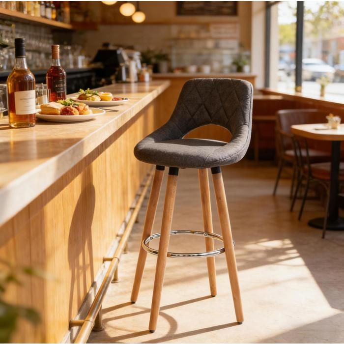 SENVIRO Tabouret de bar avec dossier 91 cm tissu gris foncé pieds en bois charge 100 kg intérieur à monter soi-même