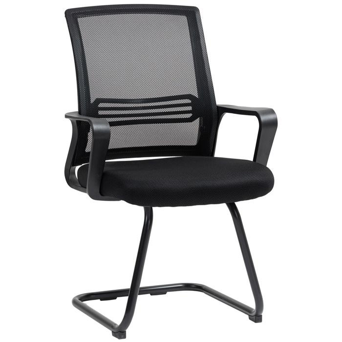 LIA Chaise de bureau en maille sans roulettes base en traîneau pour salle de conférence attente réception noir