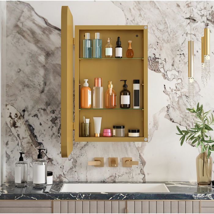 Armoire Miroir Rectangulaire avec Étagères Réglables Murale ou Encastrable - MODENVIE - Salle de Bain Doré