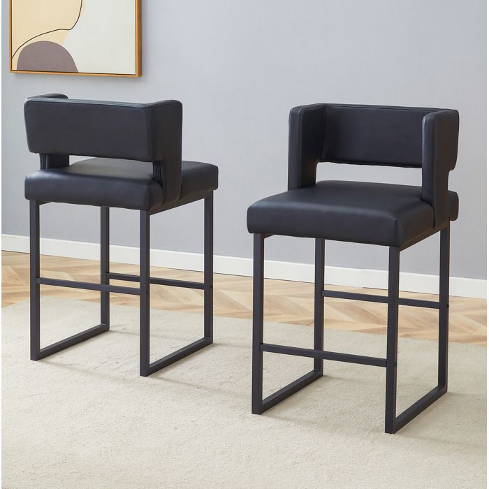 Tabourets de bar lot de 2 noirs style scandinave siège carré dossier accoudoirs pieds métal PU 914 cm JOINERY