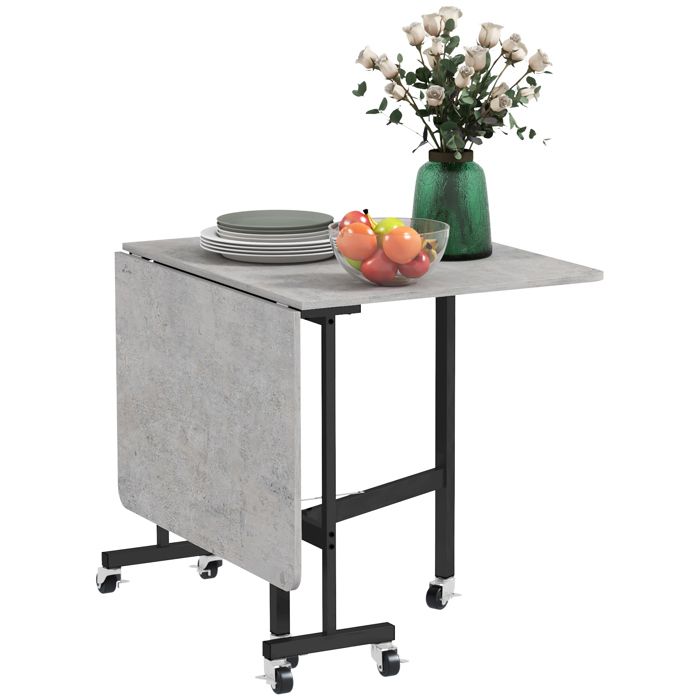 Table à manger pliante - Table de repas à rabats - 4 à 6 personnes - 6 roulettes - Gris - Pour cuisine et salle à manger - ZENLINKJH