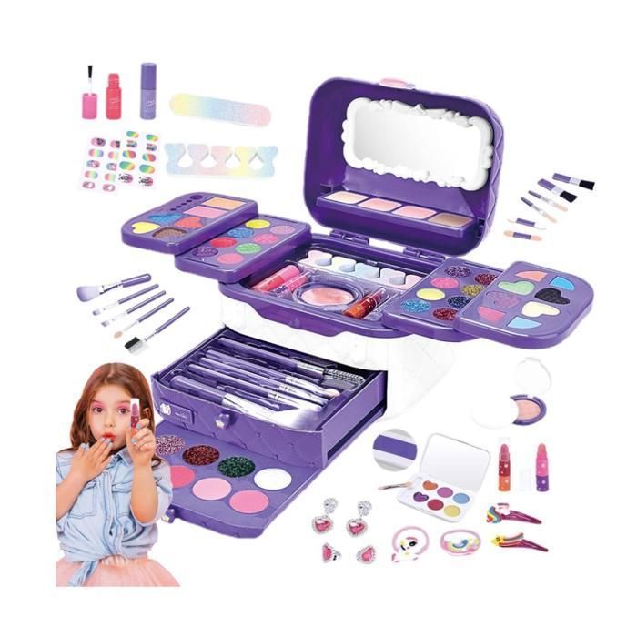 Kit de Maquillage pour Enfants Grand Kit de Jeu de Cosmétique Faux (Sécurité Enfants) Trousse Cosmétique Non Toxique Soluble dans