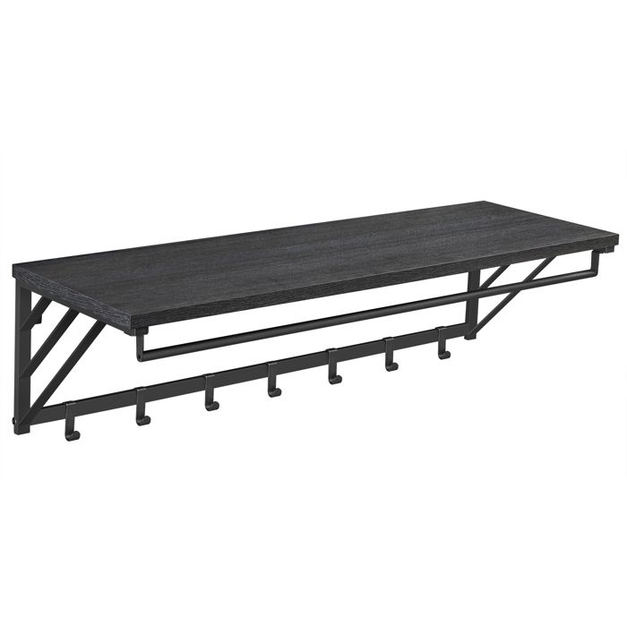 ACAZA - Horizontale Kapstok met 8 Zwarte Haken - 88 cm Lang - Zwart en Lichte Eik Kleur