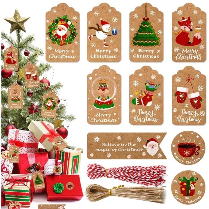 Étiquette cadeau Noel, 100 étiquettes de joyeux Noël pour cadeaux