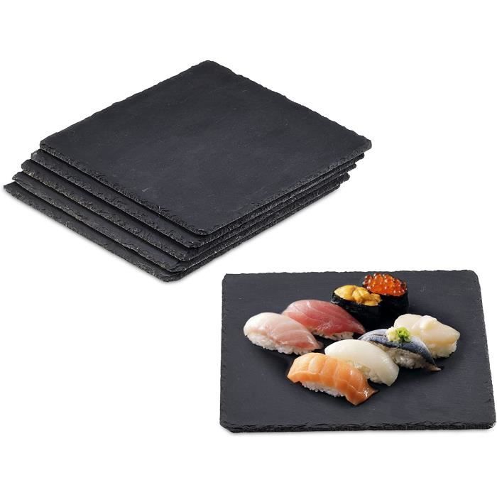 Plateau En Ardoise Naturelle 38x25 Cm Avec Poignées - Plateau à Fromage, Sushis, Apéro - Stylo Craie Inclus - Idéal Service Et Décoration