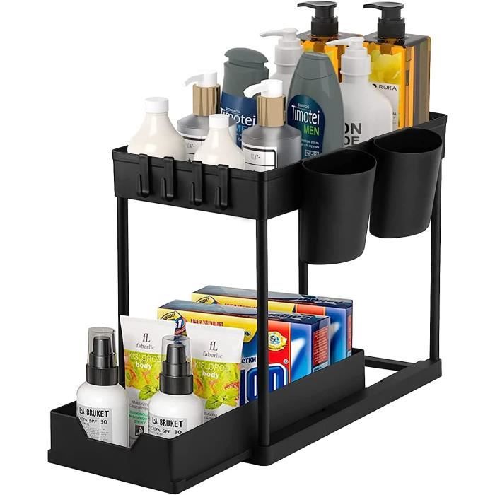 LANTUS Rangements Sous Evier 2 Niveaux Organisateur Coulissant,Paniers Coulissants, Empilable,Étagères Pour Placard Meuble Cuisine Salle Bain,29 X 38 X 49 Cm (blanc