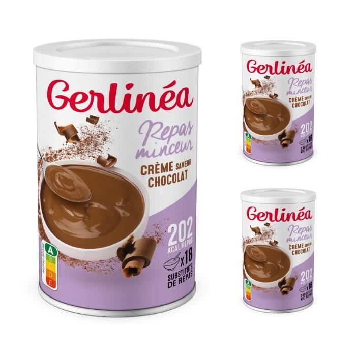 Gerlinéa - Lot de 3 Crèmes Repas Minceur Saveur Chocolat - Substitut de Repas Complet et Rapide - 3x540g