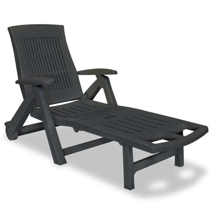 transat chaise longue bain de soleil lit de jardin terrasse meuble d exterieur avec repose pied plastique anthracite
