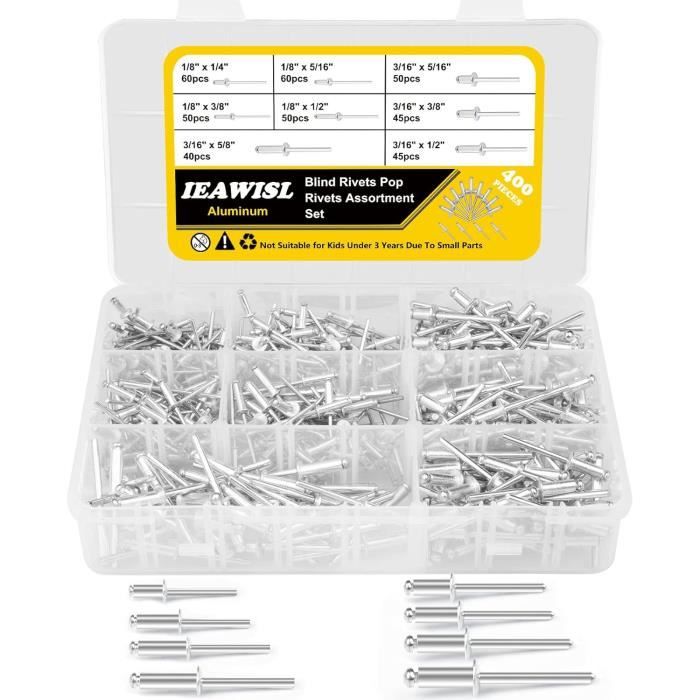 Rivets, 400 Pièces Rivets Aveugles En Aluminium - 8 Tailles 3mm-5mm ...