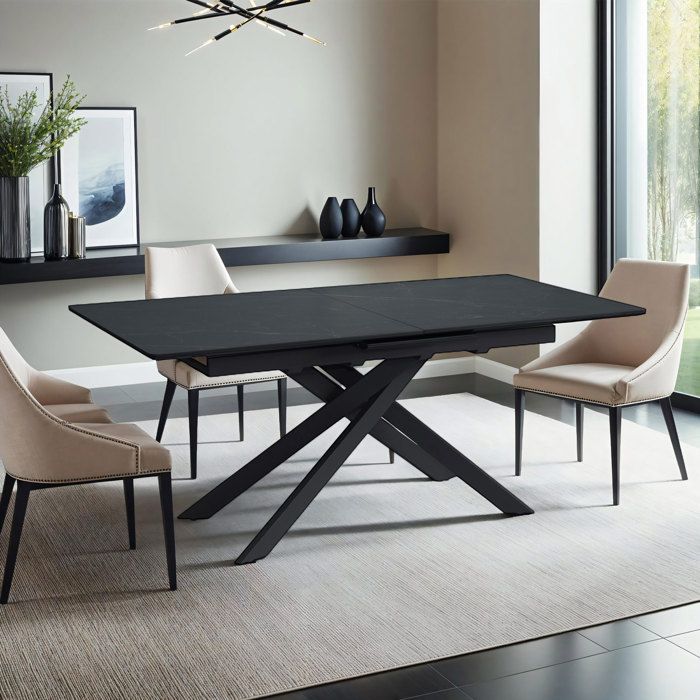 Table à manger extensible 180-220 cm effet marbre noir - INSKI