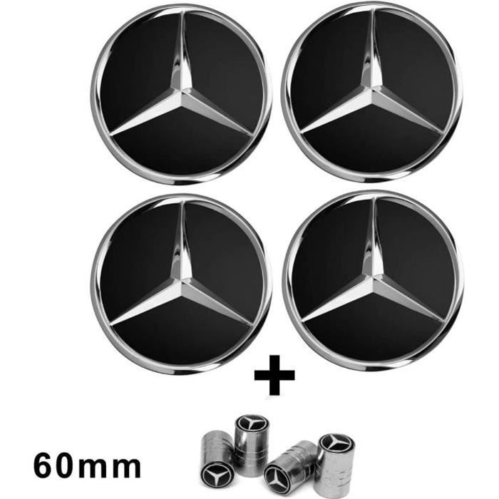 Lot de 4 cache-moyeux avec logo Mercedes de 60 mm Pour enjoliveurs, jantes  en alliage Noir - Cdiscount Auto