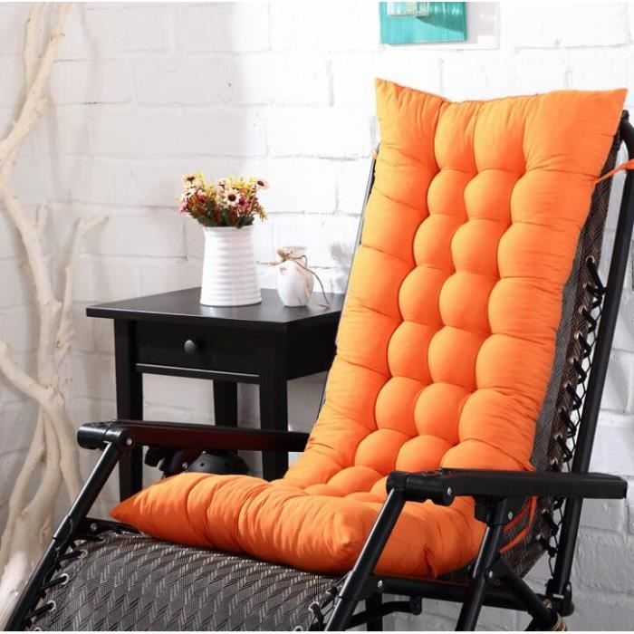 Coussin de Chaise Longue - Orange - Polyester - 48x125x8cm - Idéal pour Jardin Bain de Soleil et Transats