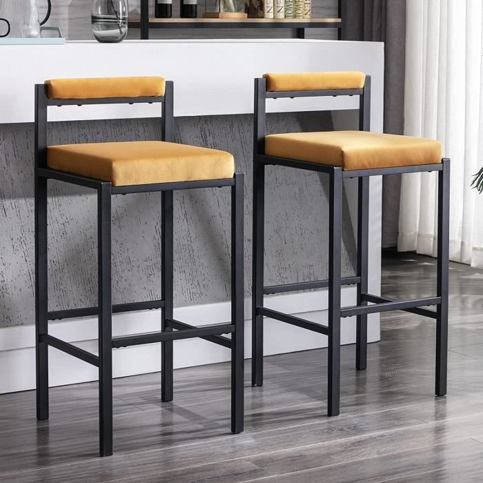 Wahson Chaise Bar Industriel Lot de 2 Pied en Métal Chaise Bar Velour