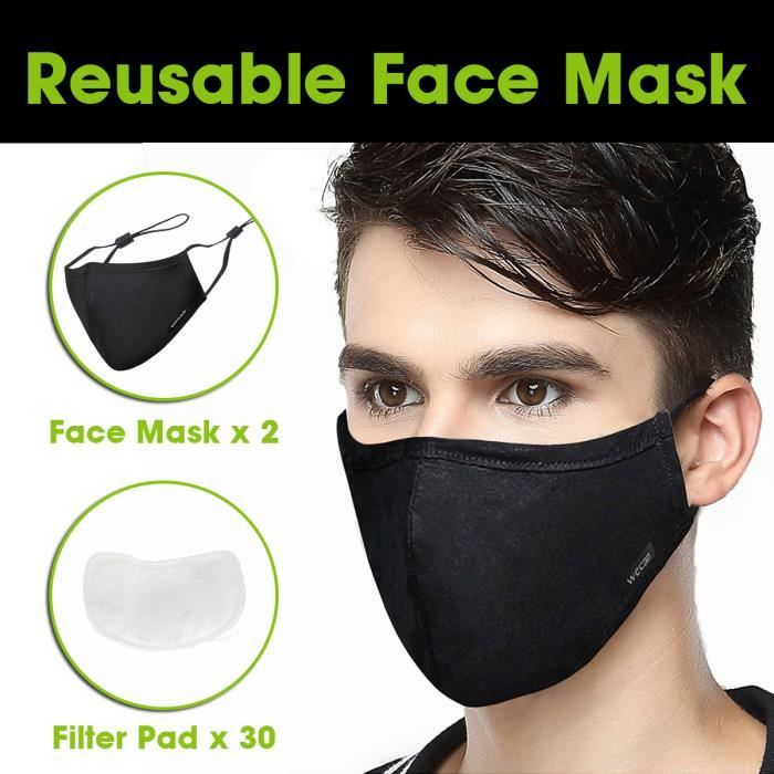2PCS Masque de bouche en coton anti-poussière réutilisable lavable