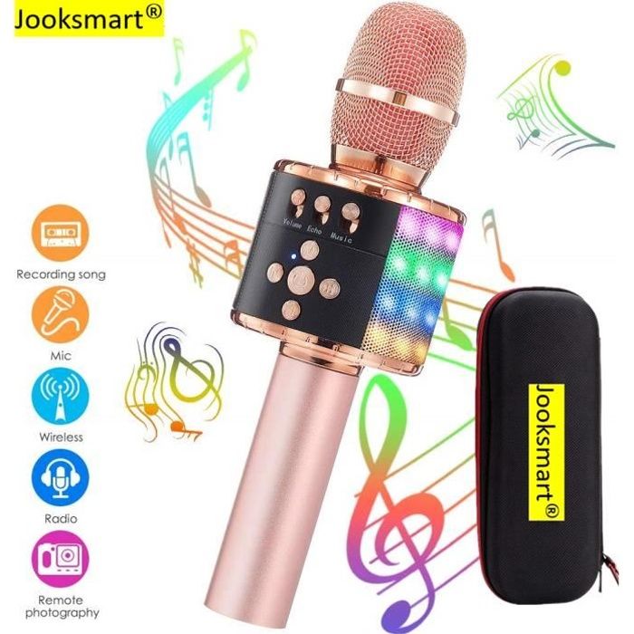 Microphone Karaoké Sans Fil Bluetooth Portable avec LED Lumière Disco