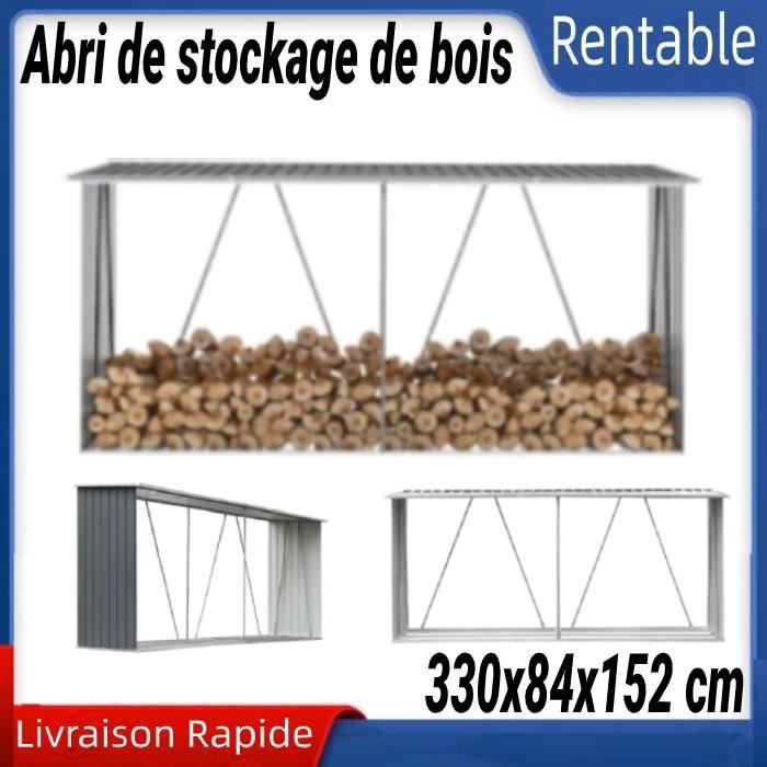 Abri de stockage de bois en acier galvanisé gris 330x84x152 cm Vogue LEC