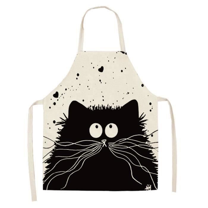 Tablier de cuisine en coton et lin imprimé chien bouledogue chat sans