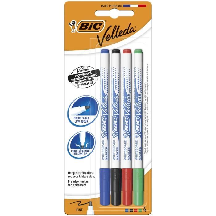 BIC Velleda 1721 Feutres pour Tableau Blanc Effa/çables /à Sec Pointe Conique Fine Noir Bo/îte de 24