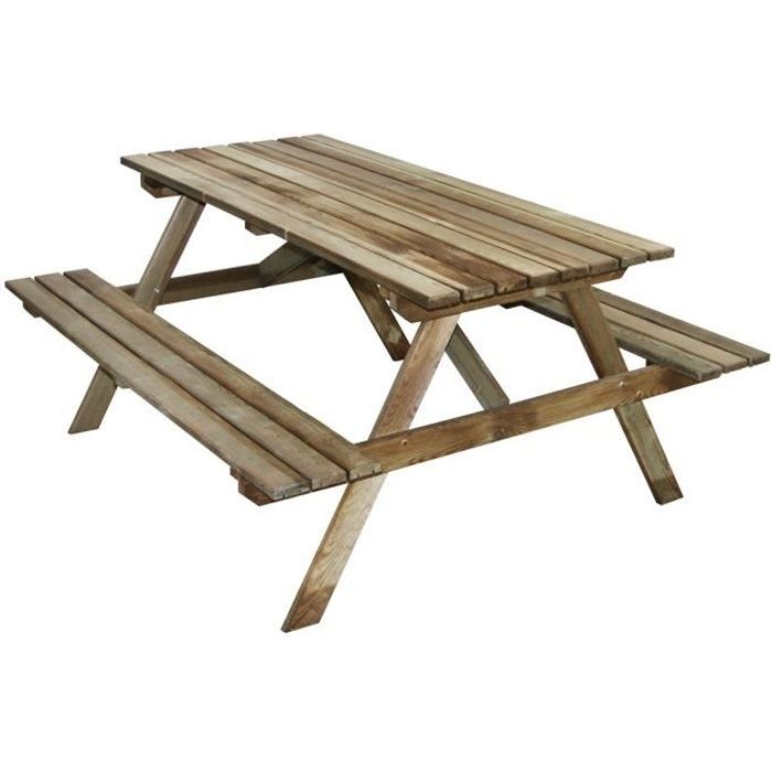 Table pique-nique en bois 4 places Marly - CEMONJARDIN - Rectangulaire - Marron - Extérieur