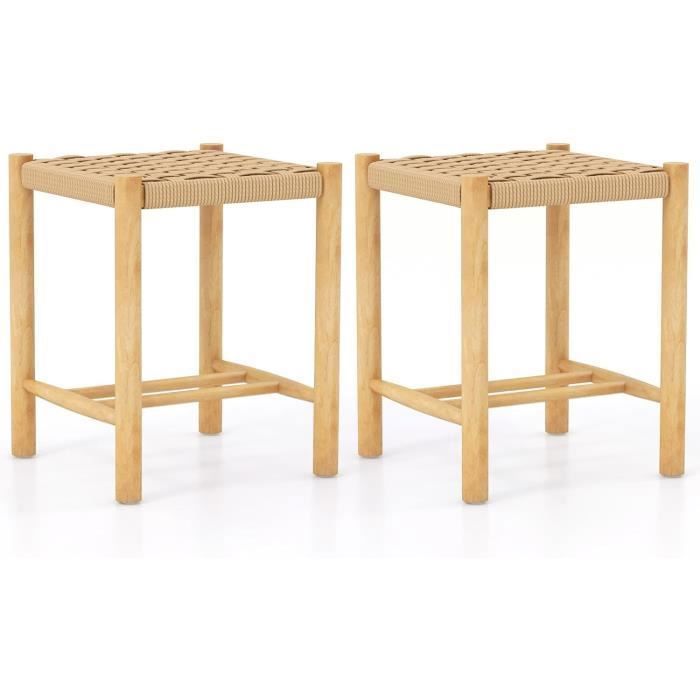 COSTWAY Lot de 2 Tabourets en Bois Massif Tricotage Artisanal Décoratif 36 x 36 x 45 CM (L x l x H) Naturel COSTWAY Lot de 2 Tabourets en Bois Massif Tricotage Artisanal Décoratif 36 x 36 x 45 CM (L x l x H) Naturel
