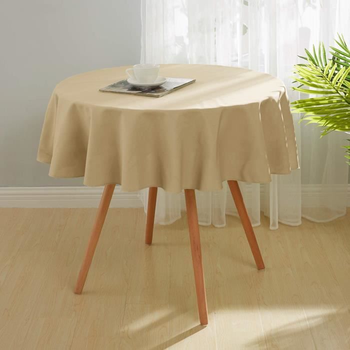 Deconovo Nappe Ronde Beige Tissu Impermeable Nappe Polyester Table Basse de Salon Decoration Exterieur 130cm 
