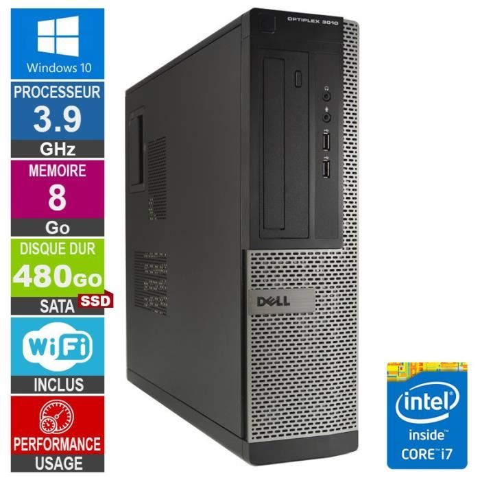 PC Dell Optiplex 3010 DT i7 3770 3.90GHz 480Go SSD Wifi W10 - vue 2