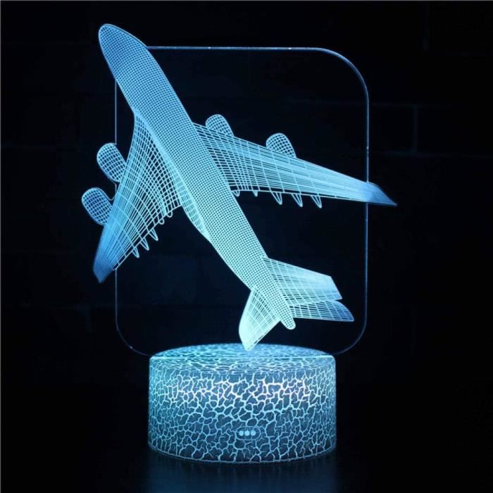Veilleuse Avion De Chasse 3D - 16 Couleurs, Tactile Et Télécommande - Minuteur, Port USB-C - Décoration Chambre Ou Bureau - 2