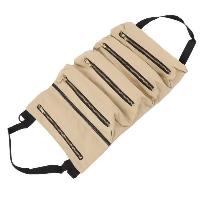 Rouleau à Outils En Cuir De Vache Marron – Poche Suspendue – Porte-Pochette Extérieur (W57)