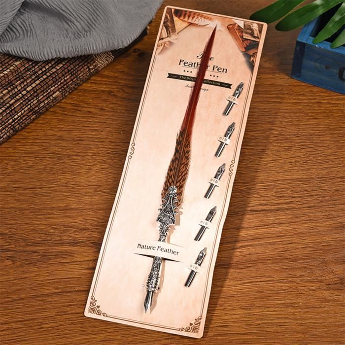 Stylo plume vintage rétro HURRISE - gris - avec 6 pinces pour stylo plongeur - Beaux