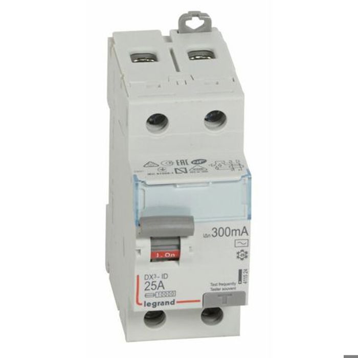 Interrupteur différentiel - LEGRAND - DX³-ID 2P 230V 25A - 300mA - Indication visuelle - Rail DIN