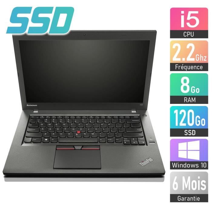 LENOVO T450 - i5 2.2Ghz 8Go 120Go SSD Wifi W10 - Lenovo