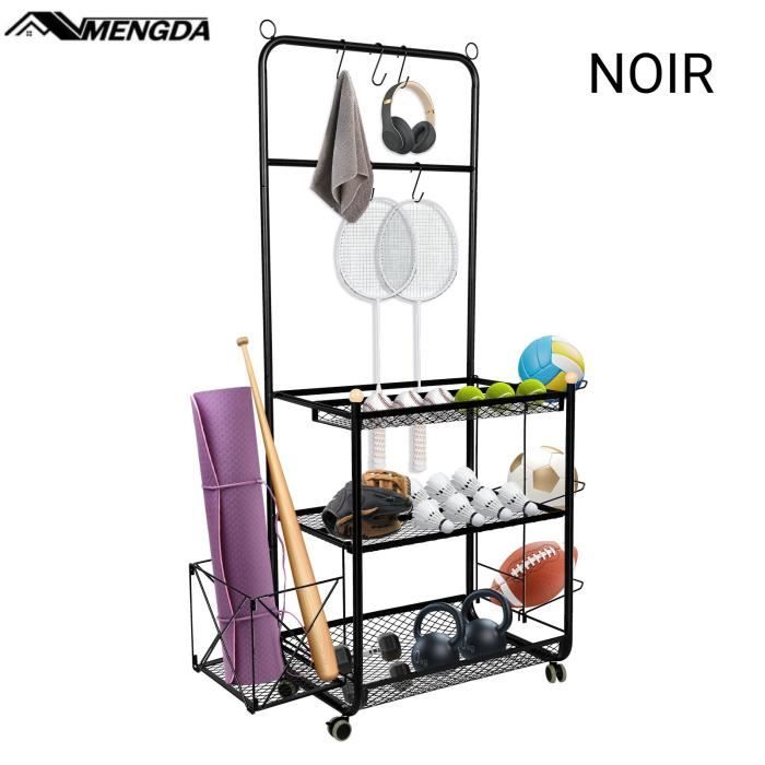 WIYETY Étagère à Ballons 5 Niveaux – Support Vertical Noir Pour Ballons De Foot, Basket, Volley – Rangement Gain De Place