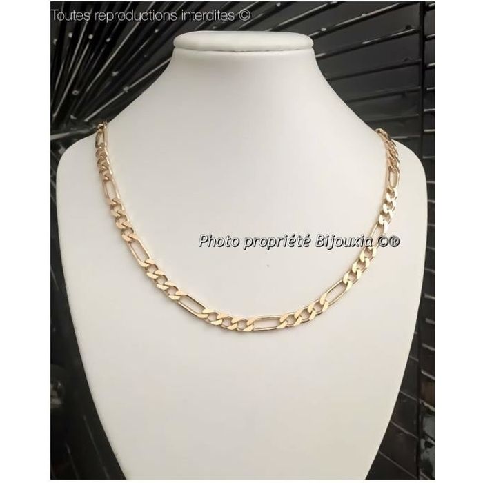 Chaîne Figaro Plaquée Or 18 Carats - Longueur 60 Cm - Épaisseur 2 Mm - Sans Nickel - Fabrication Allemande