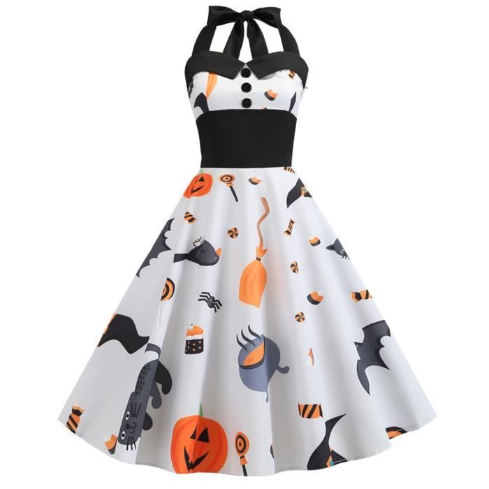 Robe femme Halloween s A-Line Flare Vintage Halter BowKnot Balan?�oire Balan?�oire Sans Manches 