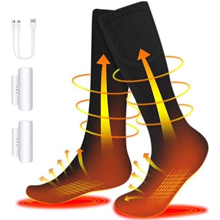 Chaussettes Chauffantes pour Hommes et Femmes, Batterie Électrique  Rechargeable de 2200mAh, 3 Température, pour Ski Camping (Noir) noir -  Cdiscount Sport