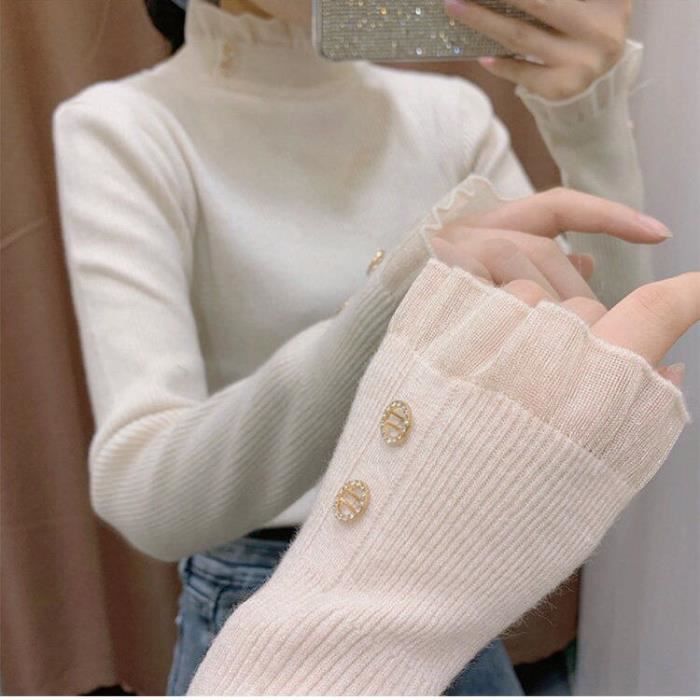 Pull Angora Gris Perle SUPERBERBE Avec Dentelle - Col Roulé, Taille 2XL, Lavage Main