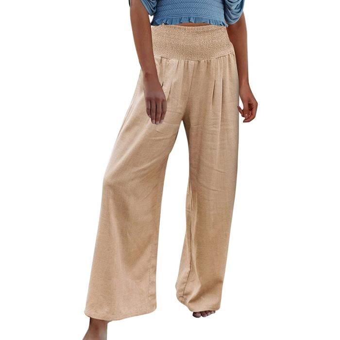 Pantalon large lin cordon