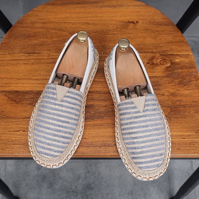 INSFITY Espadrille Homme en Toile Aération Résistant à lusure Antidérapant Rayure - Gris