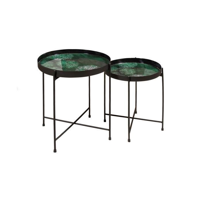 tables gigognes en métal émaillé vert - now's home - set de 2 tables h35 et h40cm gela