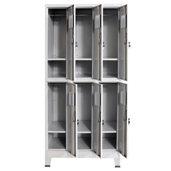 Armoire à casiers OVONNI - 6 compartiments - Acier - 90x45x180 cm - Gris