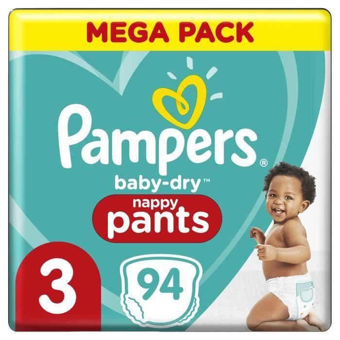 Couches bébé baby-dry taille 3 PAMPERS : le paquet de 136 couches