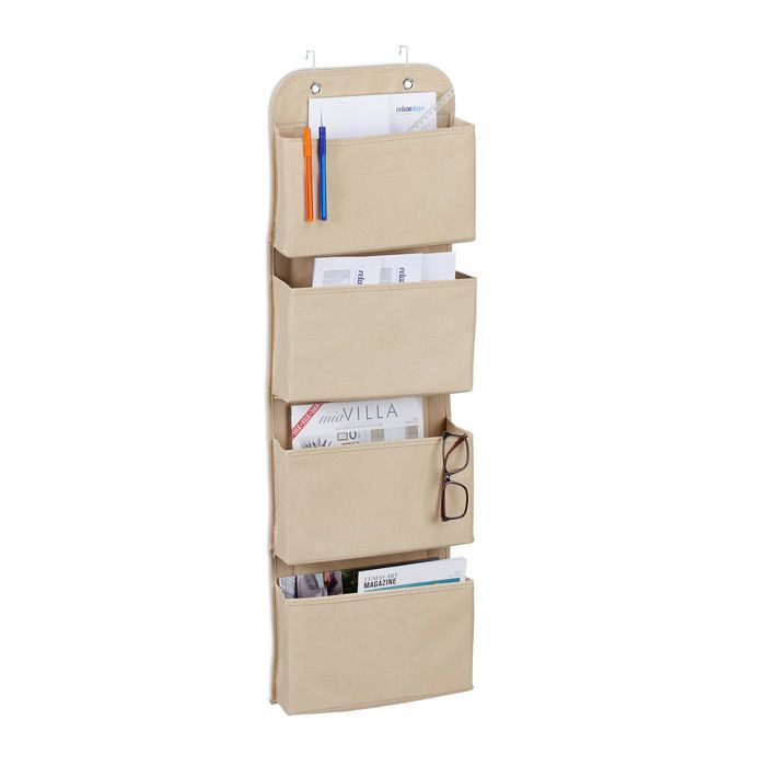 Relaxdays Organiseur suspendu 4 compartiments porte avec crochets en feutre bain et bureau beige