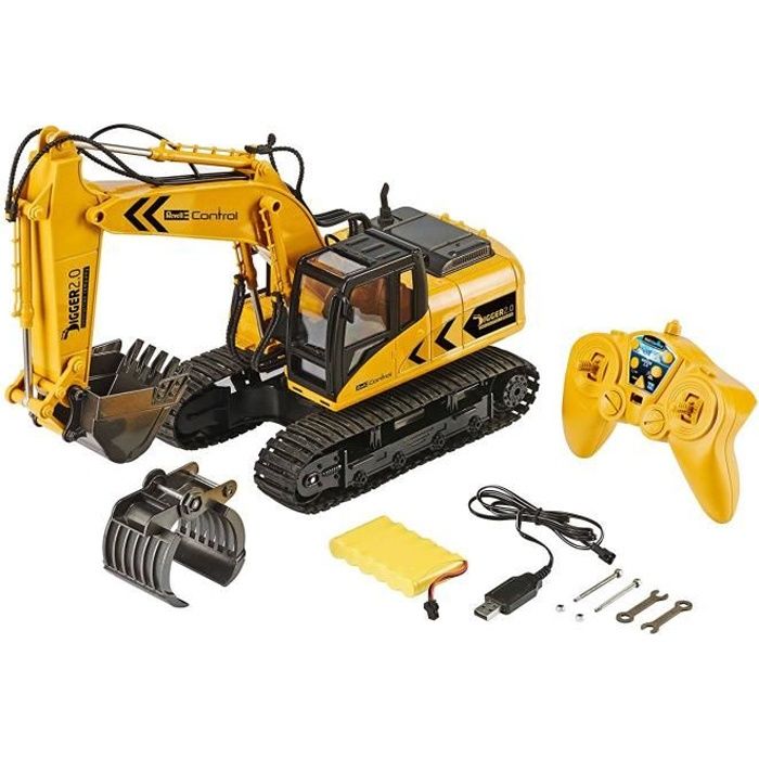 Télécommande Ront Loader Jouet cadeau pour les enfants à partir de 3 ans Jouet RC pelleteuse avec effets de lumière Véhicule d'ingénierie radiocommandée 5 canaux rotatifs à 360 ° 